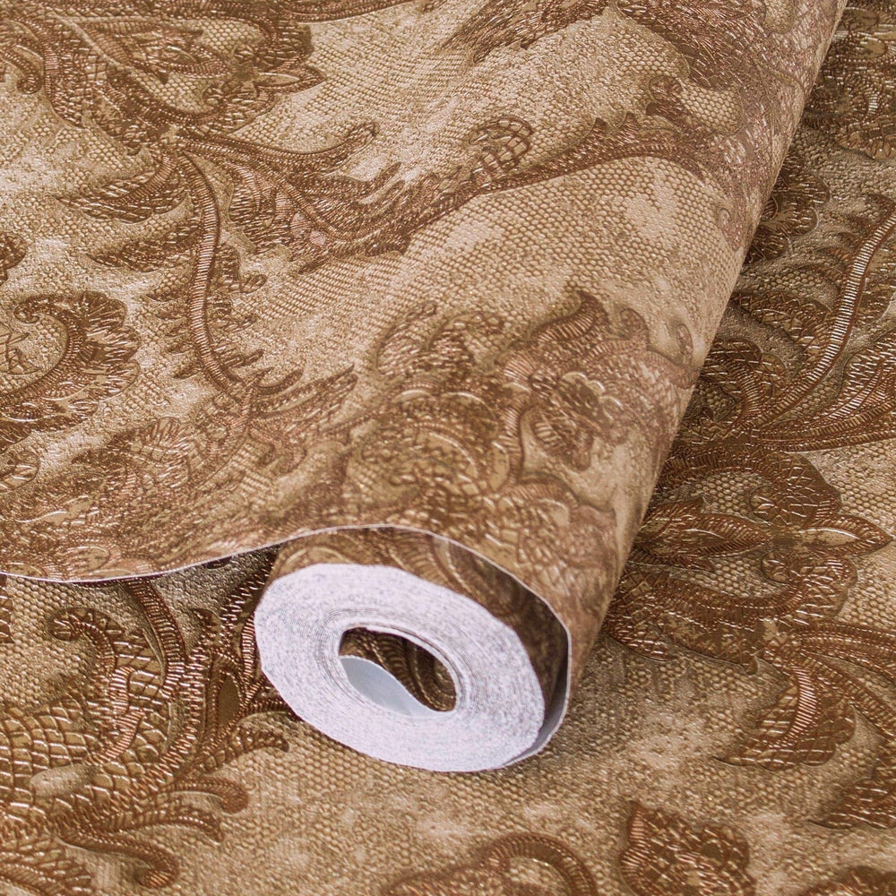 Luxury Brown Damask Textured Wallpaper, Boho Non-Woven Wall Covering, 41.7"W x 398"H, Washable Removable for Living Room Bedr
