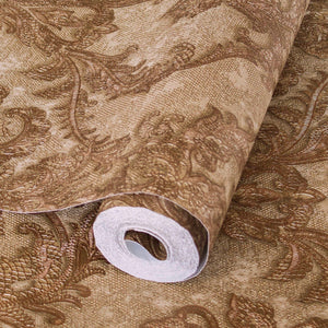 Luxury Brown Damask Textured Wallpaper, Boho Non-Woven Wall Covering, 41.7"W x 398"H, Washable Removable for Living Room Bedr