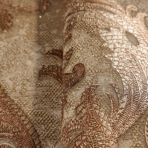Luxury Brown Damask Textured Wallpaper, Boho Non-Woven Wall Covering, 41.7"W x 398"H, Washable Removable for Living Room Bedr