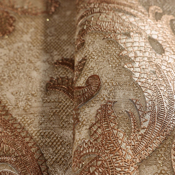 Luxury Brown Damask Textured Wallpaper, Boho Non-Woven Wall Covering, 41.7"W x 398"H, Washable Removable for Living Room Bedr