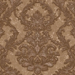 Luxury Brown Damask Textured Wallpaper, Boho Non-Woven Wall Covering, 41.7"W x 398"H, Washable Removable for Living Room Bedr