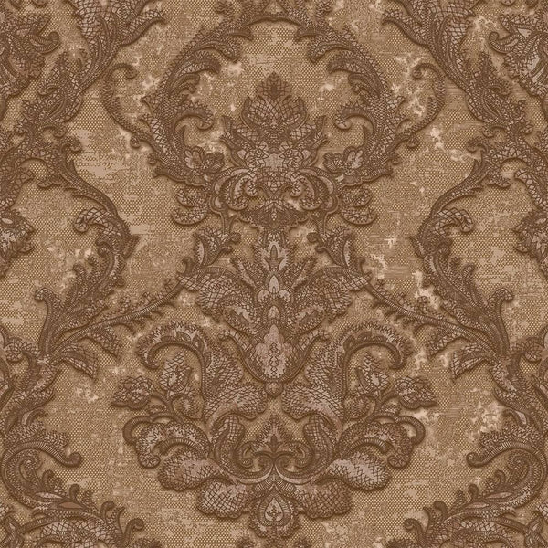 Luxury Brown Damask Textured Wallpaper, Boho Non-Woven Wall Covering, 41.7"W x 398"H, Washable Removable for Living Room Bedr
