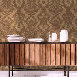 Luxury Brown Damask Textured Wallpaper, Boho Non-Woven Wall Covering, 41.7"W x 398"H, Washable Removable for Living Room Bedr