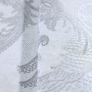 Luxury Silver Damask Textured Wallpaper, Boho Non-Woven Wall Covering, 41.7"W x 398"H, Washable Removable for Living Room Bed