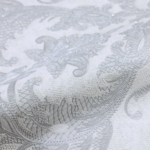 Luxury Silver Damask Textured Wallpaper, Boho Non-Woven Wall Covering, 41.7"W x 398"H, Washable Removable for Living Room Bed