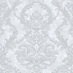 Luxury Silver Damask Textured Wallpaper, Boho Non-Woven Wall Covering, 41.7"W x 398"H, Washable Removable for Living Room Bed