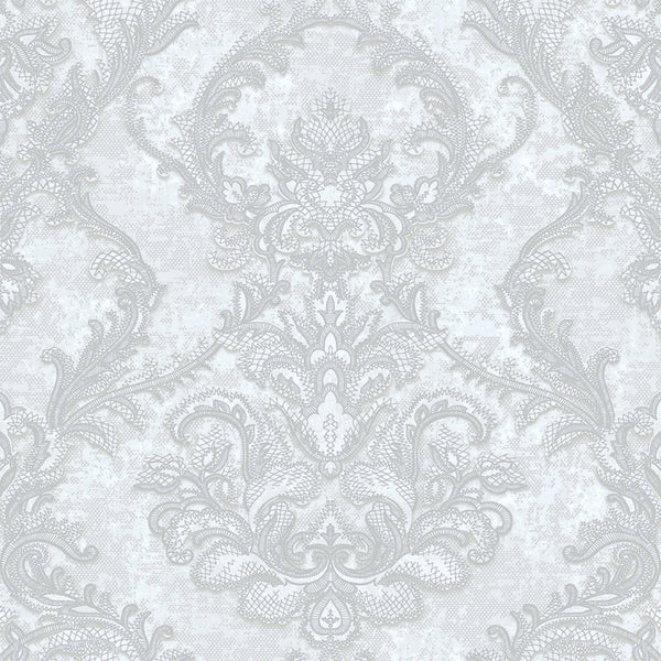 Luxury Silver Damask Textured Wallpaper, Boho Non-Woven Wall Covering, 41.7"W x 398"H, Washable Removable for Living Room Bed