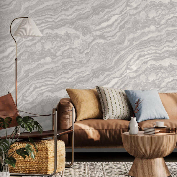 Luxury Gray Marble Textured Wallpaper, Premium Non-Woven Wall Covering, 41.7"W x 614"H, Washable Removable for Living Room Be
