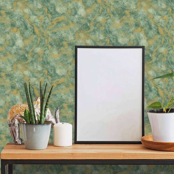 Luxury Gold Metallic Abstract Textured Wallpaper, Coastal Non-Woven Wall Covering, 41.7"W x 398"H, Washable Removable for Liv