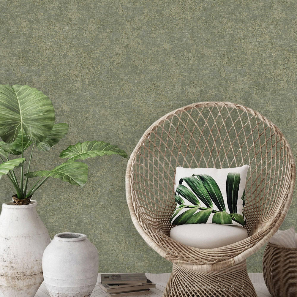 Luxury Green Textured Embossed 3D Embossed Wallpaper, Premium Non-Woven Wall Covering, 41.7"W x 398"H, Washable Removable for