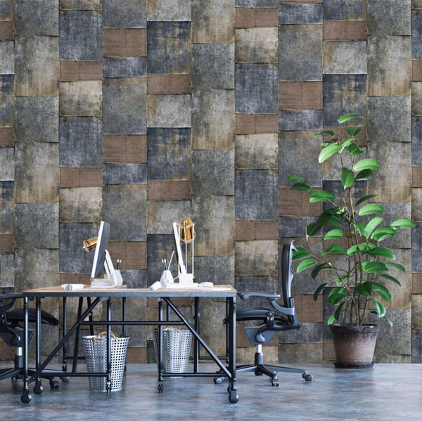 Luxury Blue Geometric Metallic Textured Wallpaper, Industrial Non-Woven Wall Covering, 41.7"W x 398"H, Washable Removable for
