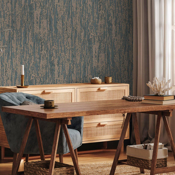 Luxury Blue Abstract Metallic 3D Embossed Wallpaper, Coastal Non-Woven Wall Covering, 41.7"W x 614"H, Washable Removable for 