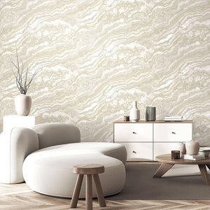 Luxury Beige Marble Textured Wallpaper, Boho Non-Woven Wall Covering, 41.7"W x 614"H, Washable Removable for Living Room Bedr