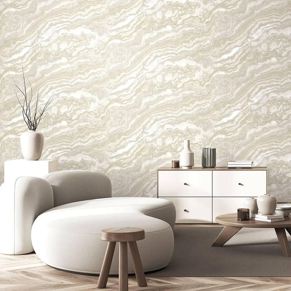 Luxury Beige Marble Textured Wallpaper, Boho Non-Woven Wall Covering, 41.7"W x 614"H, Washable Removable for Living Room Bedr
