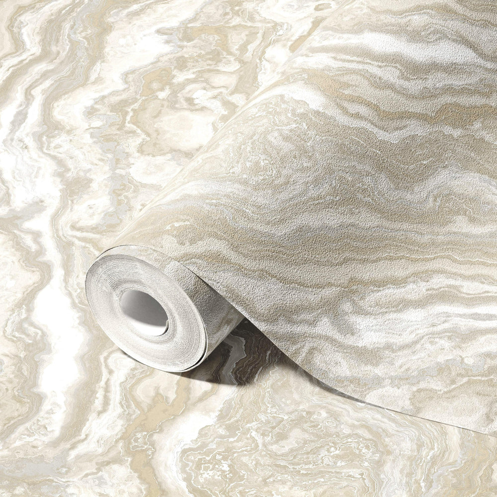 Luxury Beige Marble Textured Wallpaper, Boho Non-Woven Wall Covering, 41.7"W x 614"H, Washable Removable for Living Room Bedr