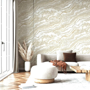 Luxury Beige Marble Textured Wallpaper, Boho Non-Woven Wall Covering, 41.7"W x 614"H, Washable Removable for Living Room Bedr