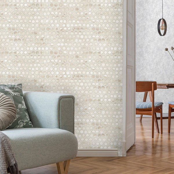 Luxury Beige Geometric Textured Wallpaper, Contemporary Non-Woven Wall Covering, 41.7"W x 398"H, Washable Removable for Livin