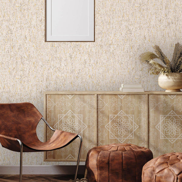 Luxury Beige Textured Embossed 3D Embossed Wallpaper, Traditional Non-Woven Wall Covering, 41.7"W x 398"H, Washable Removable