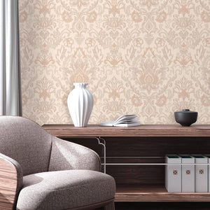 Luxury Beige Damask Textured Wallpaper, Modern Non-Woven Wall Covering, 41.7"W x 614"H, Washable Removable for Living Room Be