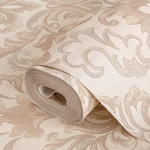 Luxury Beige Damask Textured Wallpaper, Modern Non-Woven Wall Covering, 41.7"W x 614"H, Washable Removable for Living Room Be
