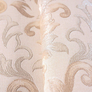 Luxury Beige Damask Textured Wallpaper, Modern Non-Woven Wall Covering, 41.7"W x 614"H, Washable Removable for Living Room Be