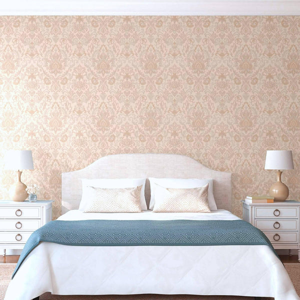Luxury Beige Damask Textured Wallpaper, Modern Non-Woven Wall Covering, 41.7"W x 614"H, Washable Removable for Living Room Be