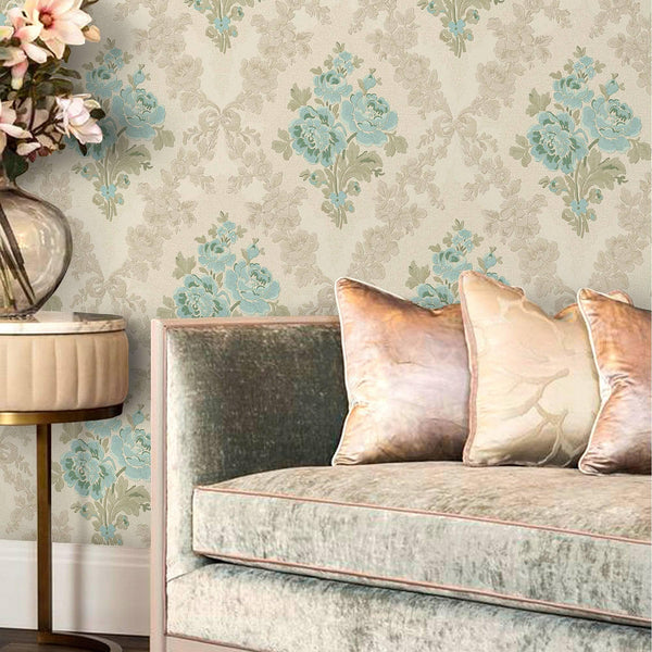 Luxury Beige Floral Geometric Textured Wallpaper, Modern Non-Woven Wall Covering, 41.7"W x 614"H, Washable Removable for Livi