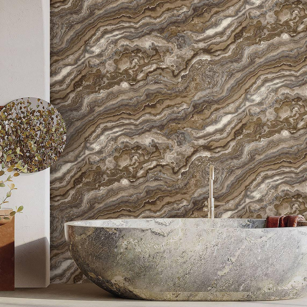 Luxury Brown Marble Textured Wallpaper, Contemporary Non-Woven Wall Covering, 41.7"W x 614"H, Washable Removable for Living R