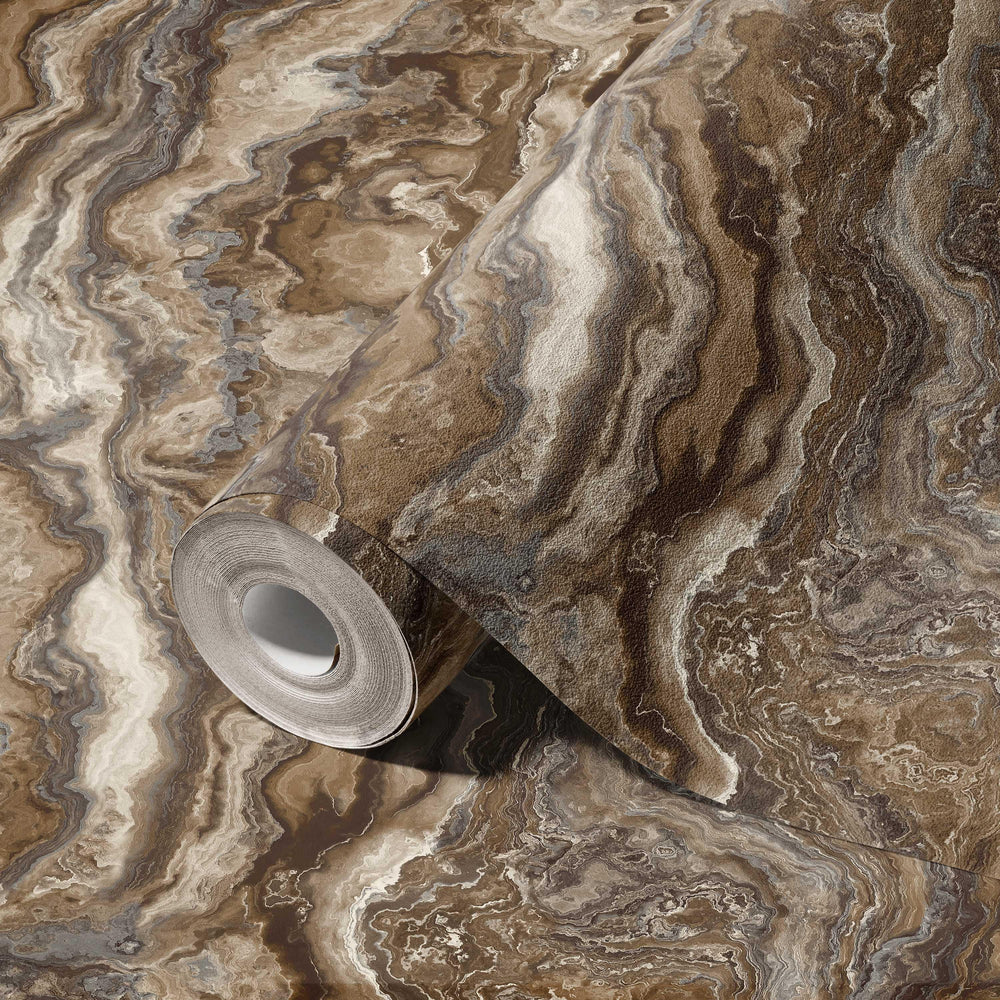 Luxury Brown Marble Textured Wallpaper, Contemporary Non-Woven Wall Covering, 41.7"W x 614"H, Washable Removable for Living R