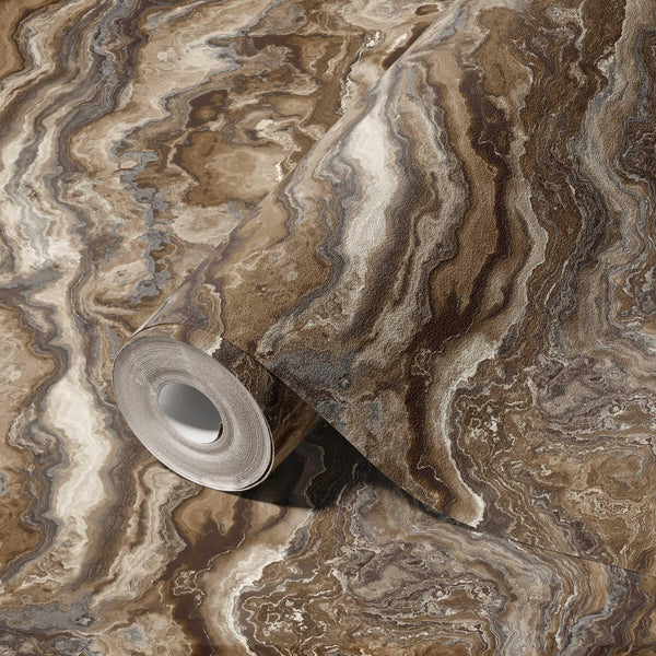 Luxury Brown Marble Textured Wallpaper, Contemporary Non-Woven Wall Covering, 41.7"W x 614"H, Washable Removable for Living R