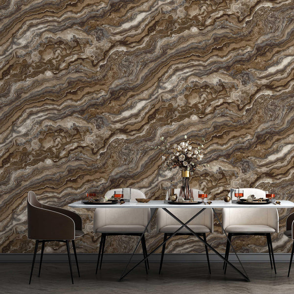 Luxury Brown Marble Textured Wallpaper, Contemporary Non-Woven Wall Covering, 41.7"W x 614"H, Washable Removable for Living R