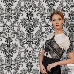 Luxury Black Damask Textured 3D Embossed Wallpaper, Modern Non-Woven Wall Covering, 41.7"W x 398"H, Washable Removable for Li