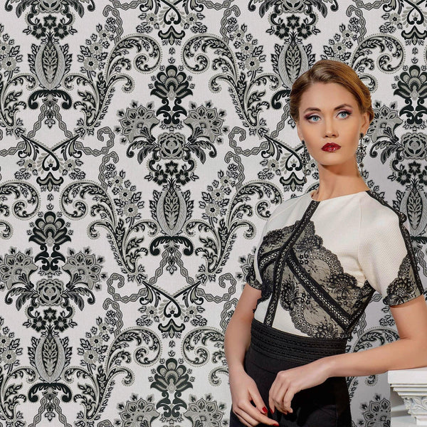 Luxury Black Damask Textured 3D Embossed Wallpaper, Modern Non-Woven Wall Covering, 41.7"W x 398"H, Washable Removable for Li