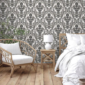 Luxury Black Damask Textured 3D Embossed Wallpaper, Modern Non-Woven Wall Covering, 41.7"W x 398"H, Washable Removable for Li