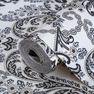 Luxury Black Damask Textured 3D Embossed Wallpaper, Modern Non-Woven Wall Covering, 41.7"W x 398"H, Washable Removable for Li