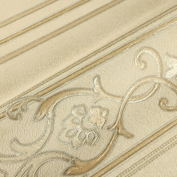 Luxury Beige Striped Stripe 3D Embossed Wallpaper, Traditional Non-Woven Wall Covering, 41.7"W x 398"H, Washable Removable fo