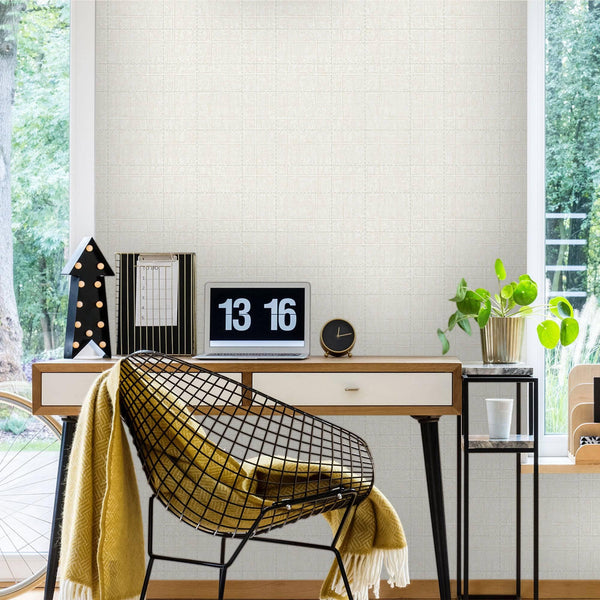 Luxury Beige Geometric Textured Wallpaper, Modern Non-Woven Wall Covering, 41.7"W x 398"H, Washable Removable for Living Room