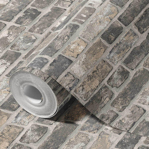Luxury Beige Stone Textured 3D Embossed Wallpaper, Contemporary Non-Woven Wall Covering, 41.7"W x 398"H, Washable Removable f