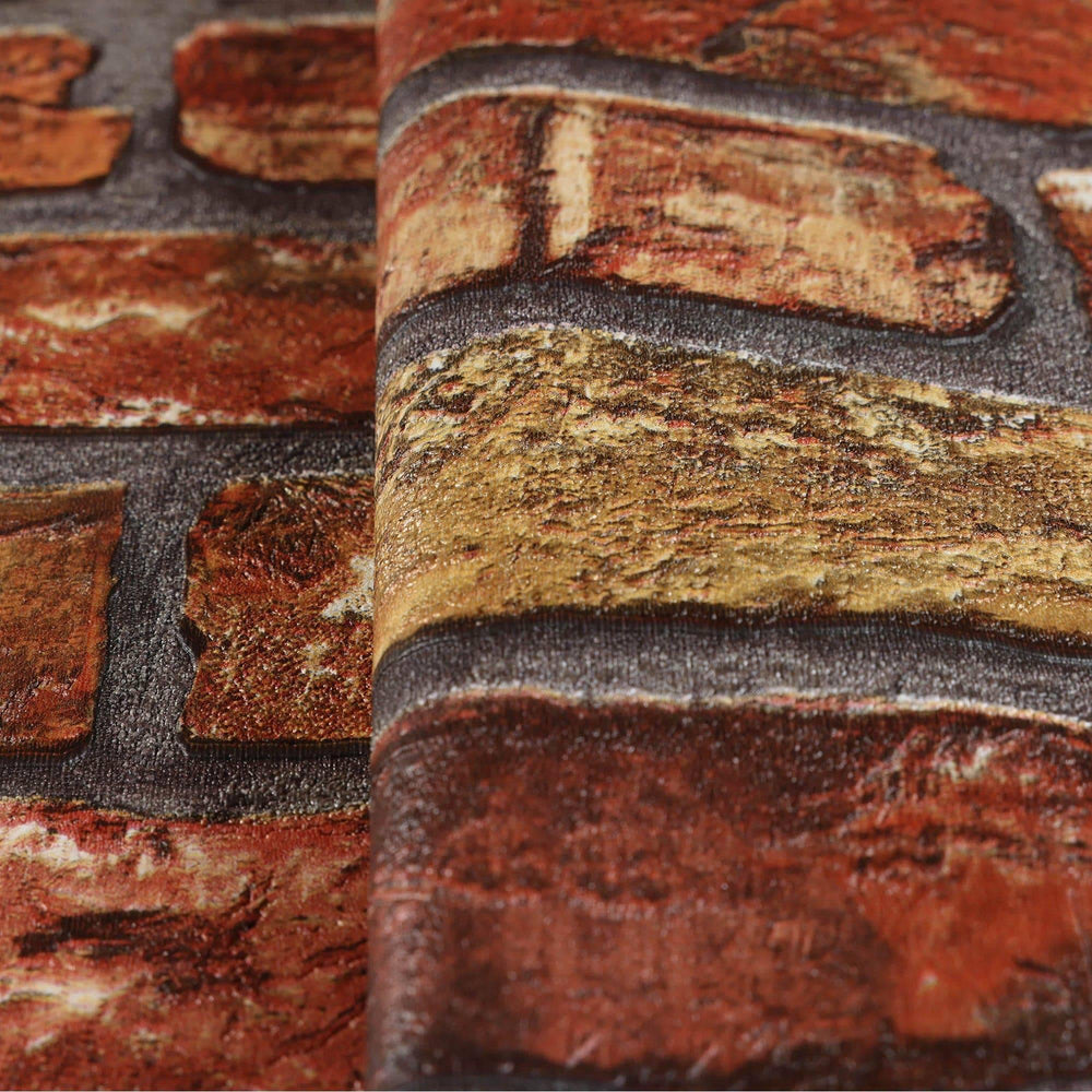 Luxury Orange Stone Textured 3D Embossed Wallpaper, Industrial Non-Woven Wall Covering, 41.7"W x 398"H, Washable Removable fo