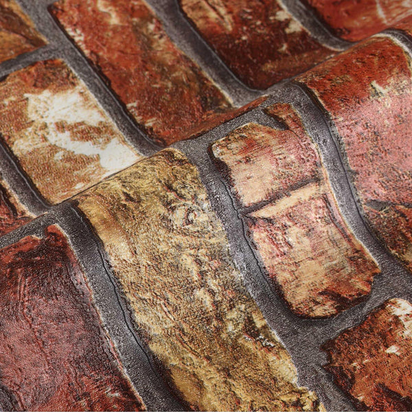 Luxury Orange Stone Textured 3D Embossed Wallpaper, Industrial Non-Woven Wall Covering, 41.7"W x 398"H, Washable Removable fo