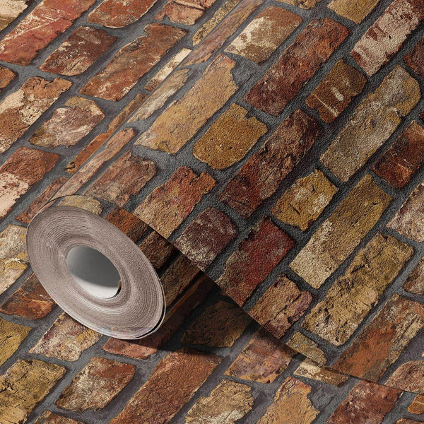 Luxury Orange Stone Textured 3D Embossed Wallpaper, Industrial Non-Woven Wall Covering, 41.7"W x 398"H, Washable Removable fo