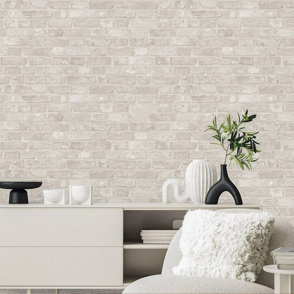 Luxury Cream Stone Textured 3D Embossed Wallpaper, Coastal Non-Woven Wall Covering, 41.7"W x 398"H, Washable Removable for Li