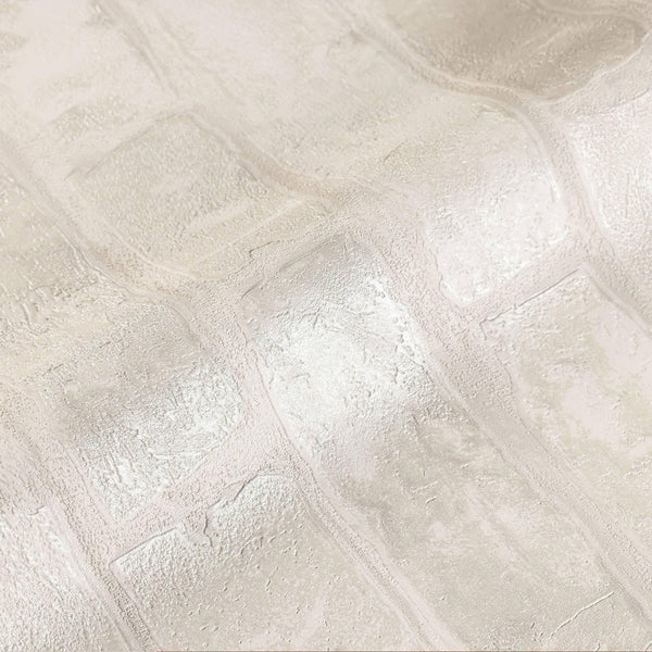 Luxury Cream Stone Textured 3D Embossed Wallpaper, Coastal Non-Woven Wall Covering, 41.7"W x 398"H, Washable Removable for Li