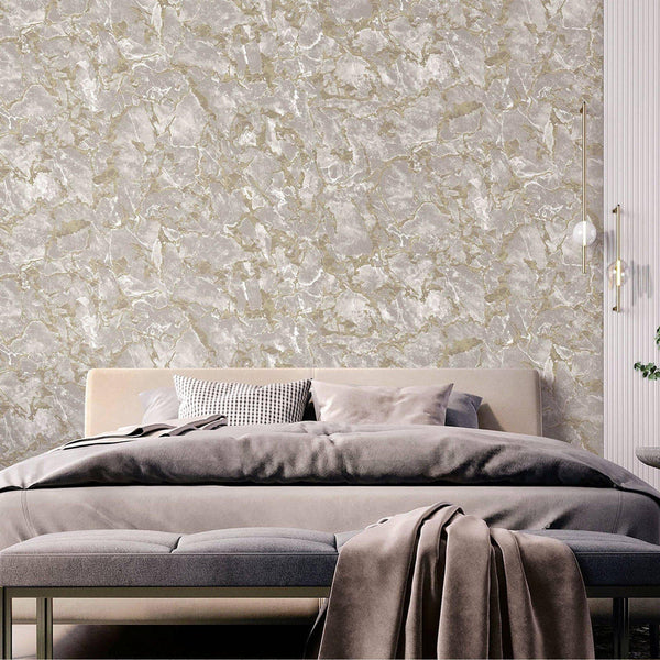 Luxury Beige Marble Textured Wallpaper, Modern Non-Woven Wall Covering, 41.7"W x 614"H, Washable Removable for Living Room Be