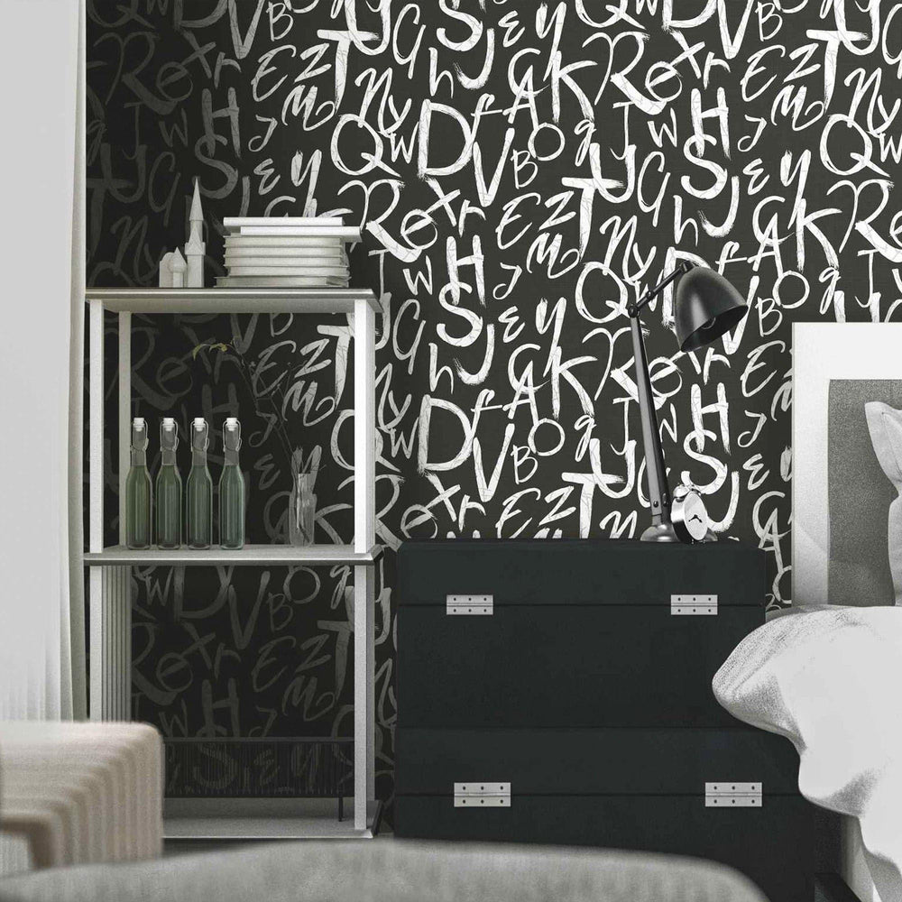 Luxury Black Textured Wallpaper, Traditional Non-Woven Wall Covering, 41.7"W x 398"H, Washable Removable for Living Room Bedr
