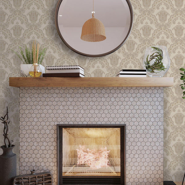 Luxury Beige Damask Textured Wallpaper, Modern Non-Woven Wall Covering, 41.7"W x 614"H, Washable Removable for Living Room Be