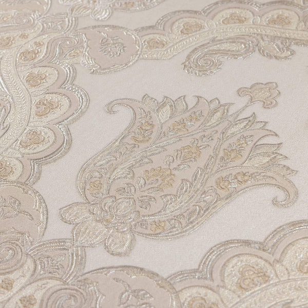 Luxury Beige Damask Textured Wallpaper, Modern Non-Woven Wall Covering, 41.7"W x 614"H, Washable Removable for Living Room Be