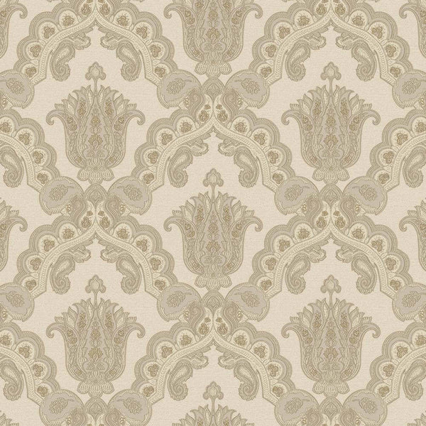 Luxury Beige Damask Textured Wallpaper, Modern Non-Woven Wall Covering, 41.7"W x 614"H, Washable Removable for Living Room Be