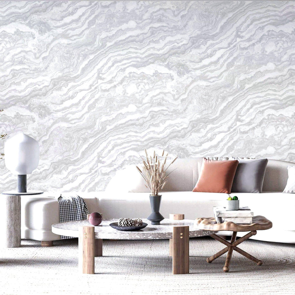 Luxury White Marble Textured Wallpaper, Country Non-Woven Wall Covering, 41.7"W x 614"H, Washable Removable for Living Room B