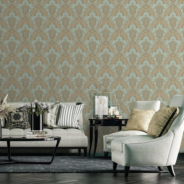 Luxury Blue Damask Textured Wallpaper, Modern Non-Woven Wall Covering, 41.7"W x 614"H, Washable Removable for Living Room Bed